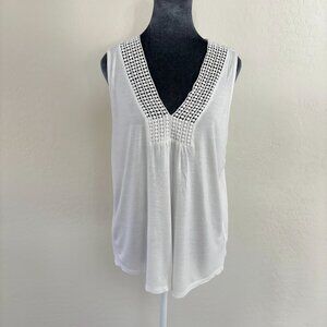Lascana V-Neck Tank with Crochet Trim - Cream - Size L